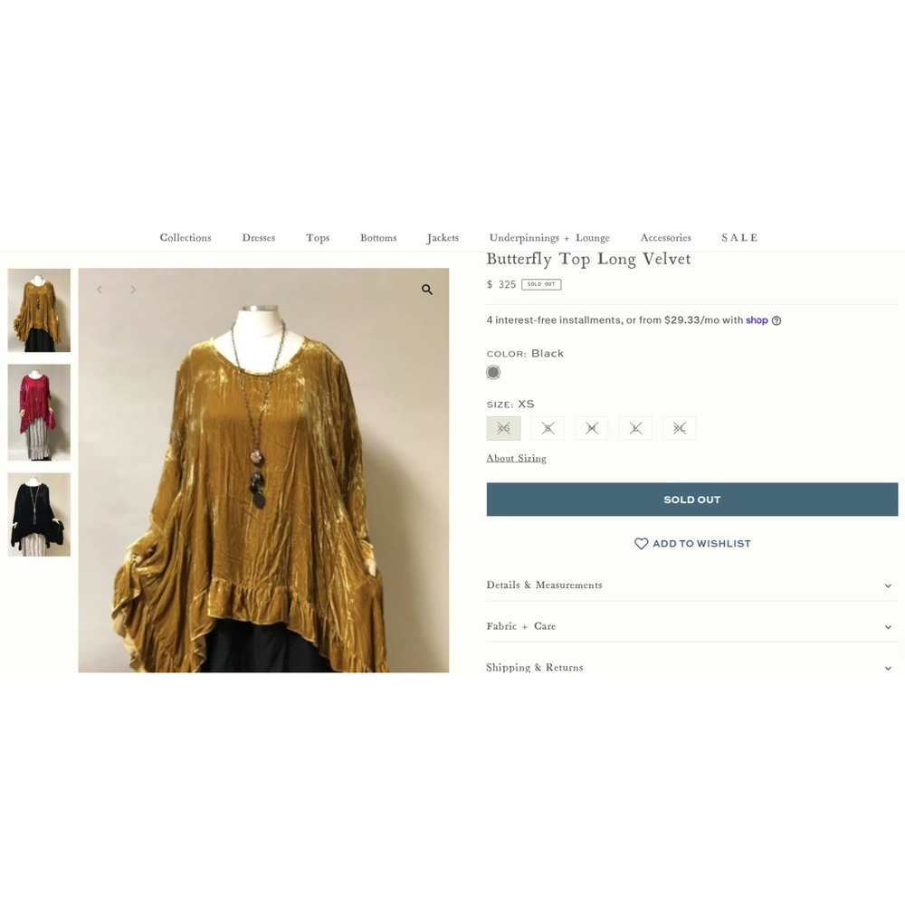 Hearts Desire Butterfly Top Long Velvet Gold Ruffle Asymmetric Tunic Medium - Picture 13 of 13